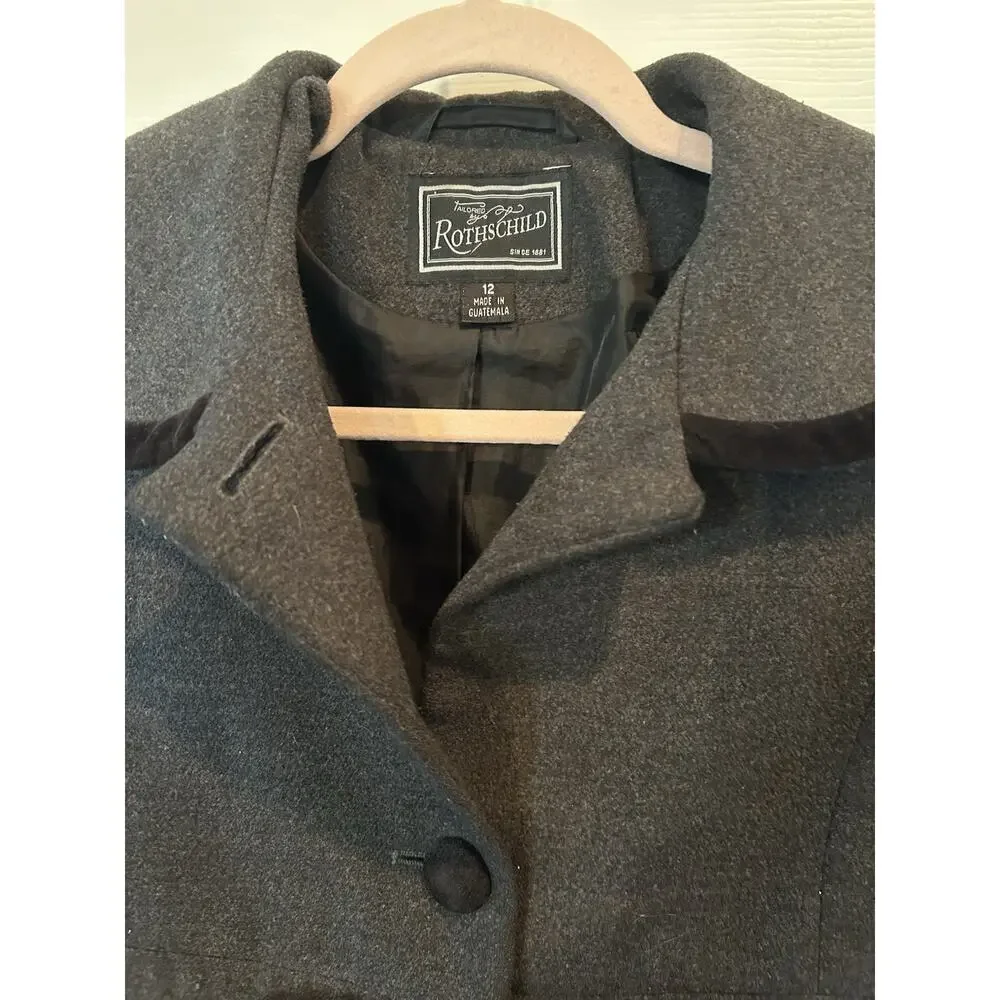 Rothschild Vintage Girls 12 Gray Princess Coat Black Velvet Trim Holiday Party